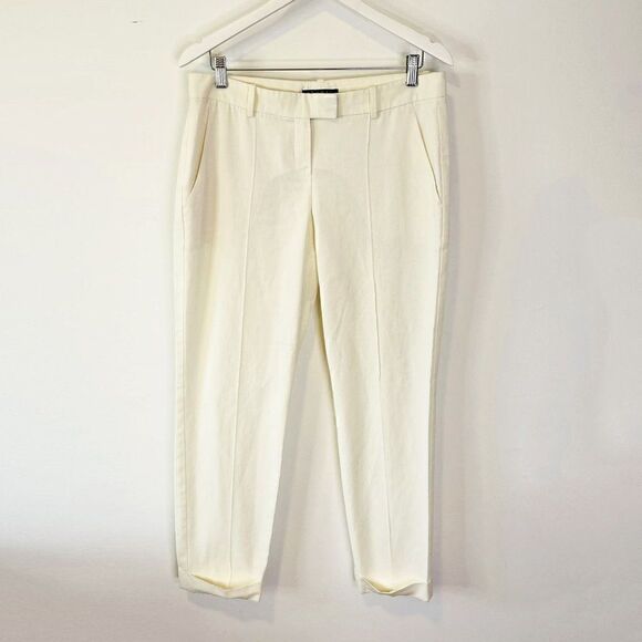 Theory Marsienna White Cotton Blend Tapered Trouser Pants - Picture 2 of 8